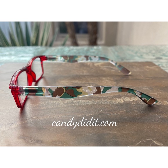 NWT Translucent Red & Camo W/Red Crystals Bling Reader Glasses With Case 1.25 - Picture 7 of 10